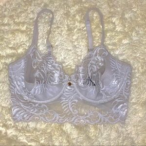 Natori White Lace Long Lined Unpadded Bra Sz 34DD